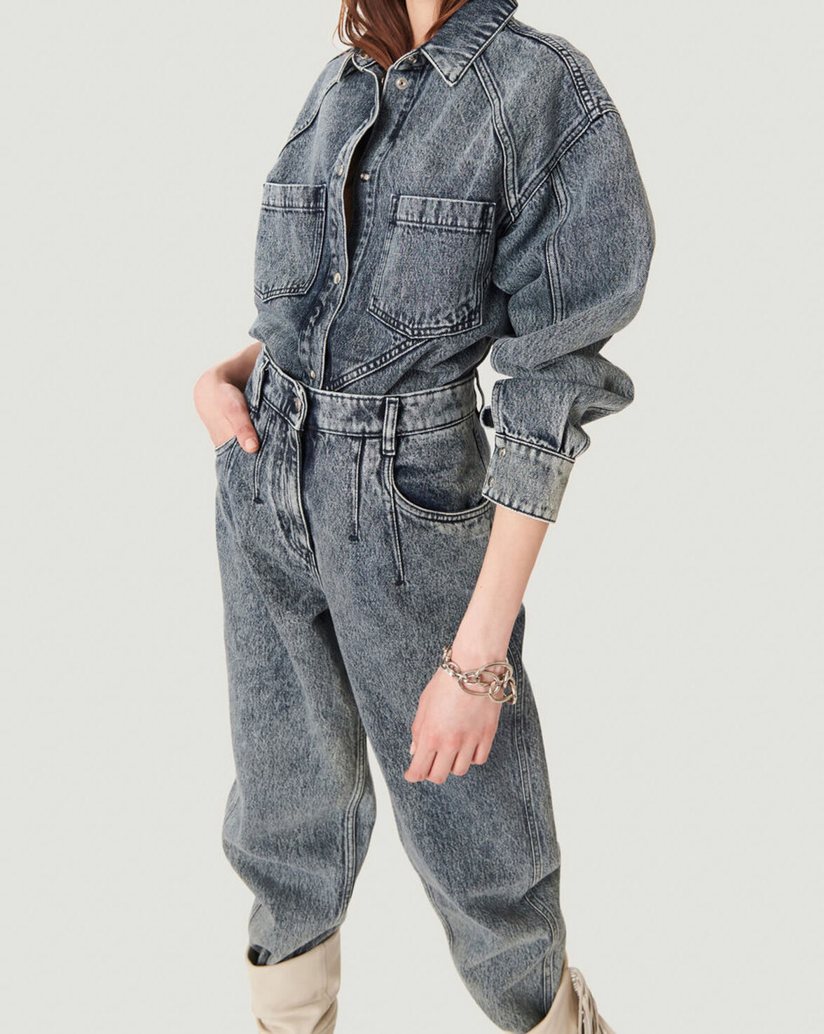 NUEIL ACID WASH DENIM BUTTON UP SHIRT image number null
